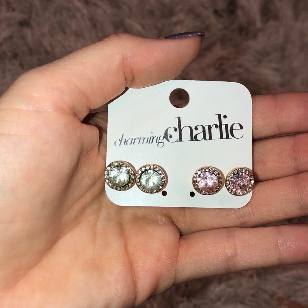 Green and Pink stud earrings